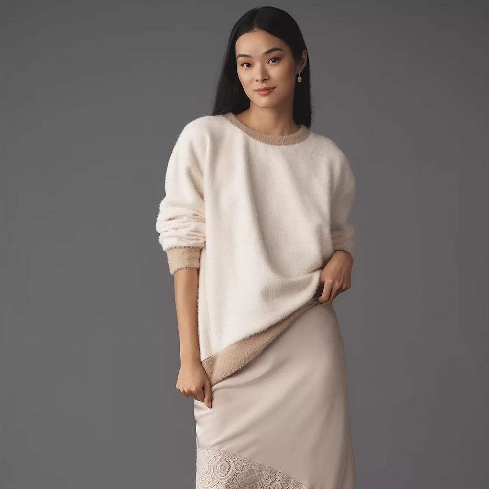 NWT! Anthropologie Maeve Women’s Cozy Ringer Sweater Top Ivory - Medium 0️⃣